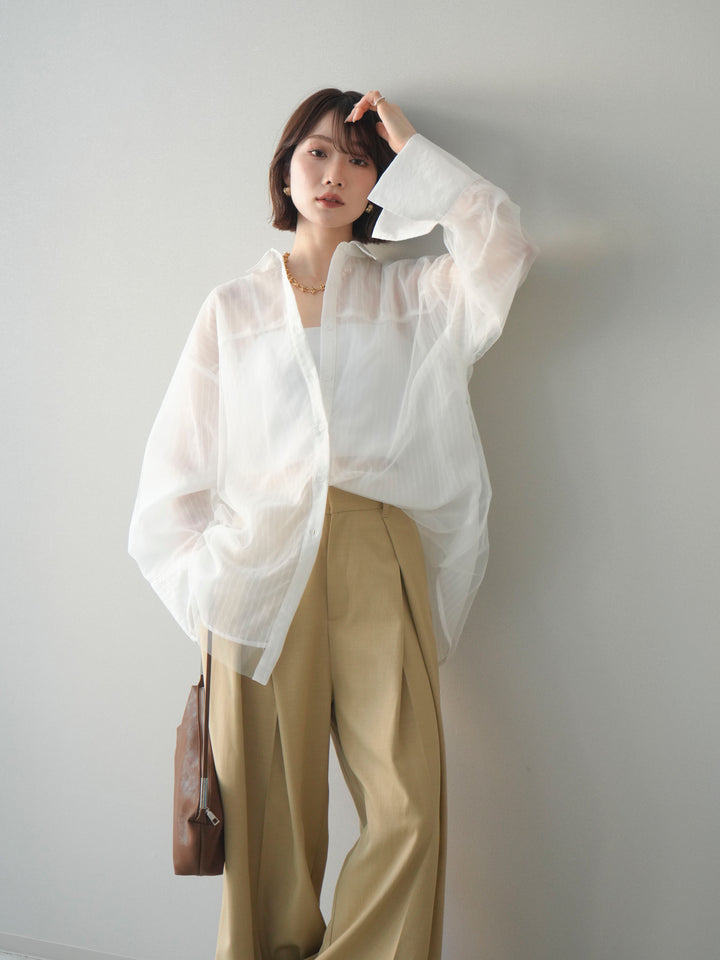 [予約]チュールレイヤードストライプシアーシャツ/offwhite