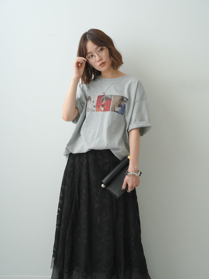 [SET]スリードッグフォトボックスTEE+フラワーレースレイヤードスカート(2set)
