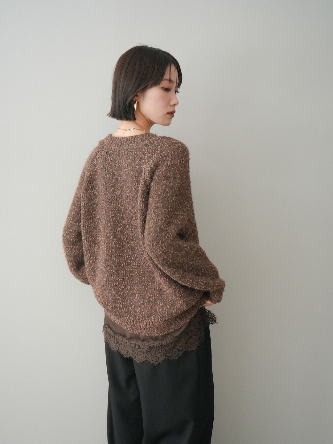 [SET]Vネックスラブニットプルオーバー+選べるアクセセット(2set)