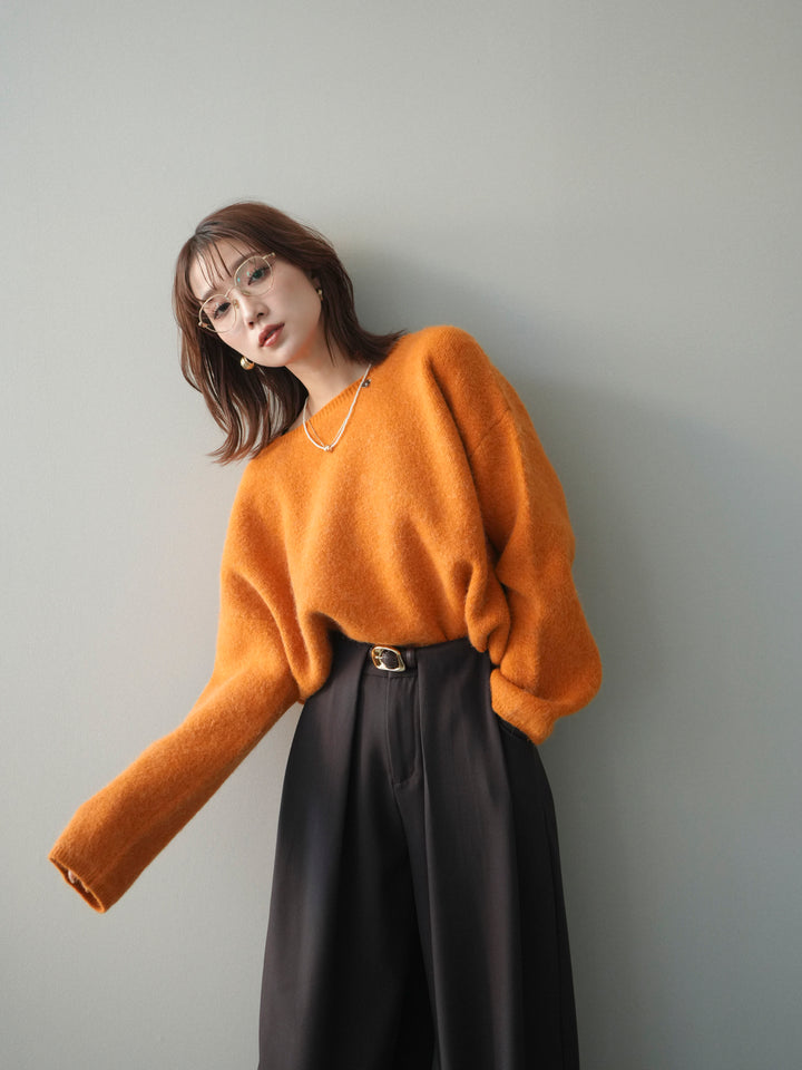 [SET]アンゴラタッチボートネッククロップドプルオーバー+選べるアクセセット(2set)