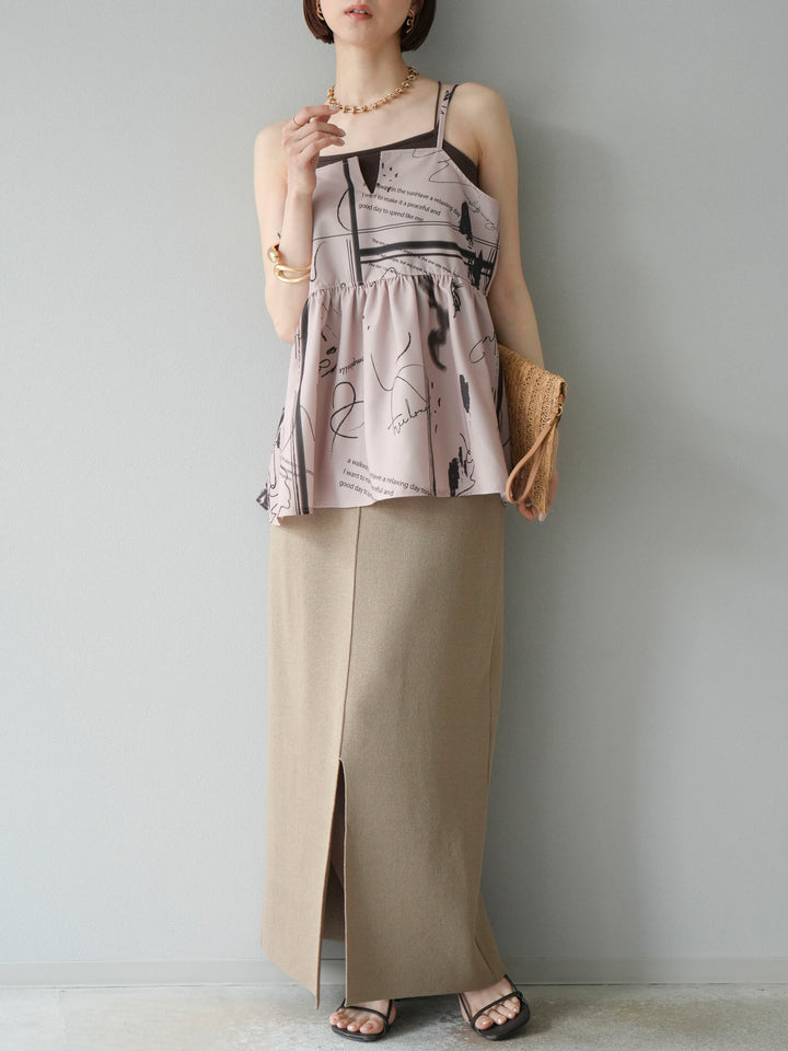 [予約]ペイント柄キャミソール/ベージュ