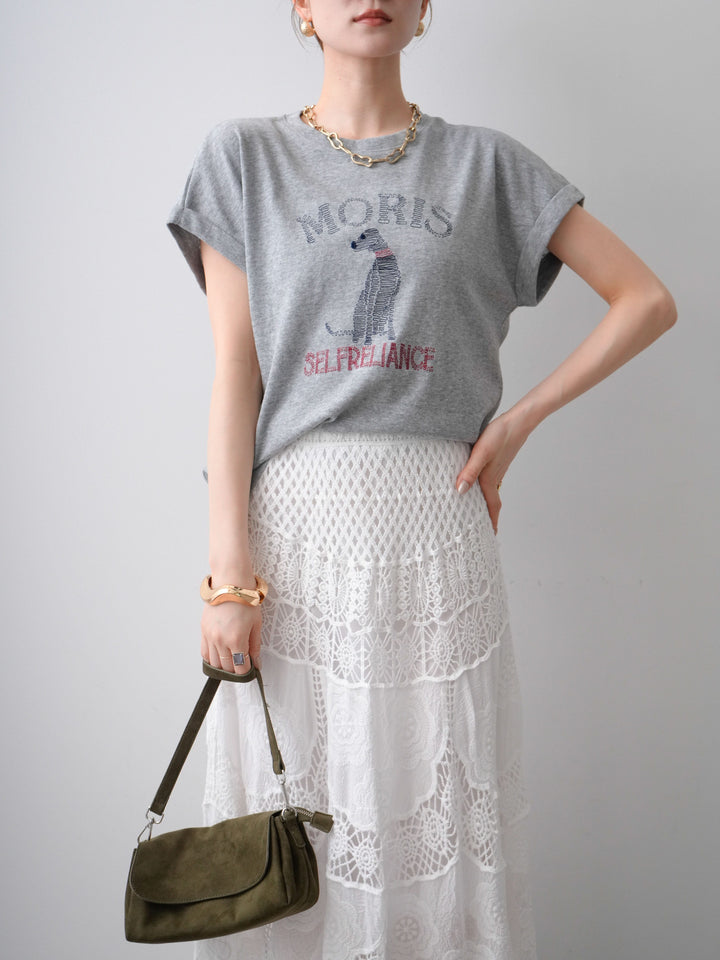 [SET]ドッグエンブロイダリーTEE+クロシェマキシスカート(2set)