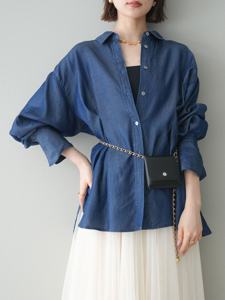 [SET]テンセルデニムタックシャツ+チュールボリュームスカート(2set)