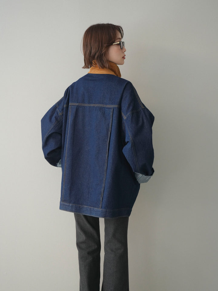 [予約]コーデュロイ×デニムミドルジャケット/indigo