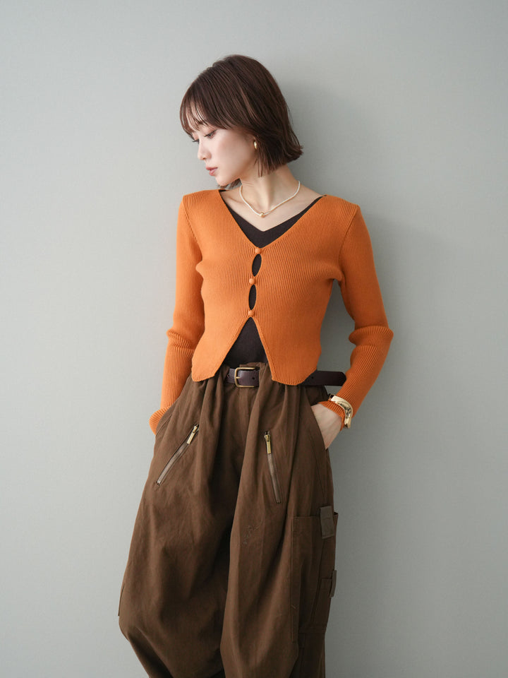 [SET]Vネック配色レイヤードスリットニットトップス+Vネック配色レイヤードスリットニットトップス(2set)