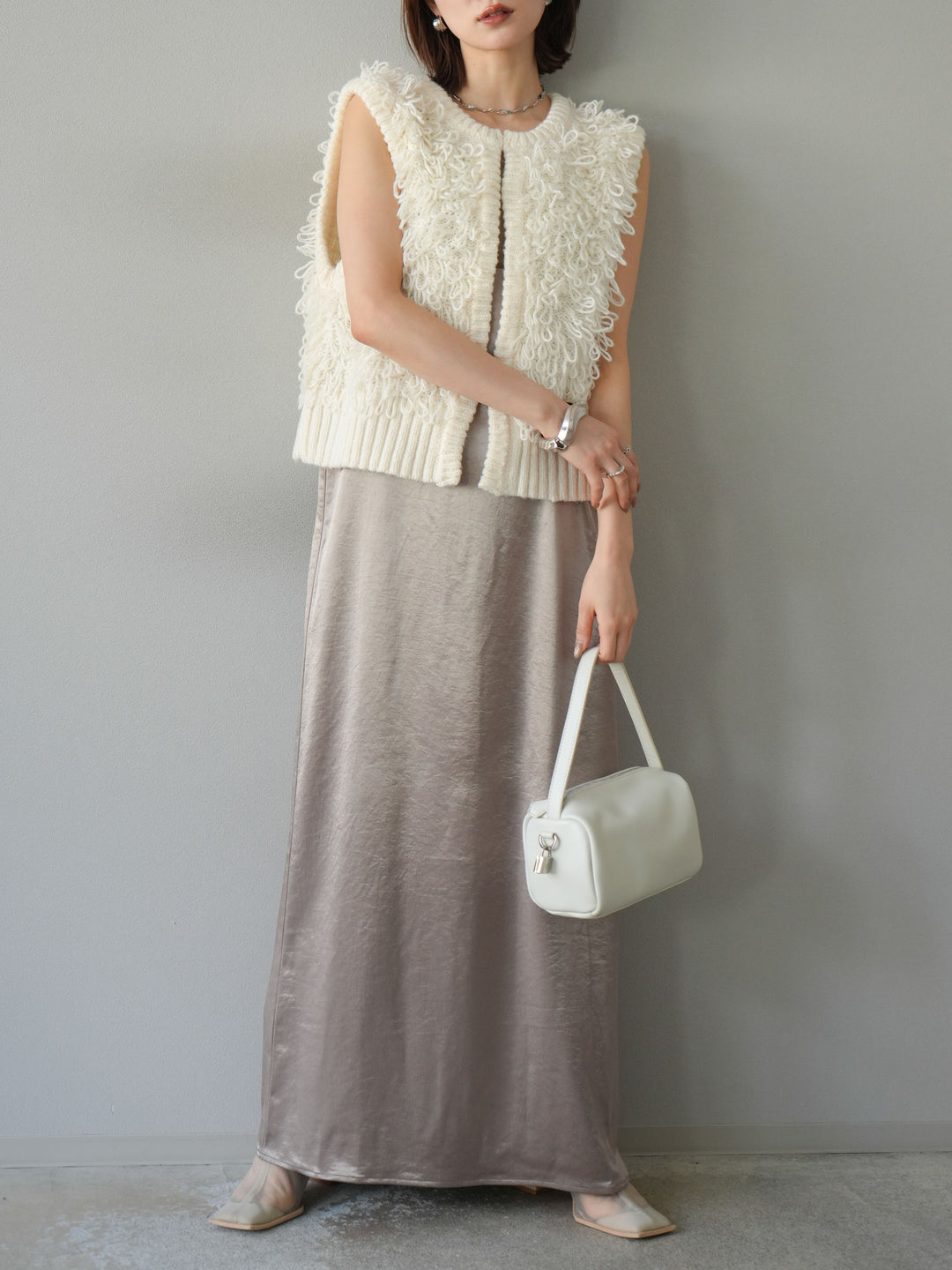 [予約]サテンキャミワンピース/グレージュ