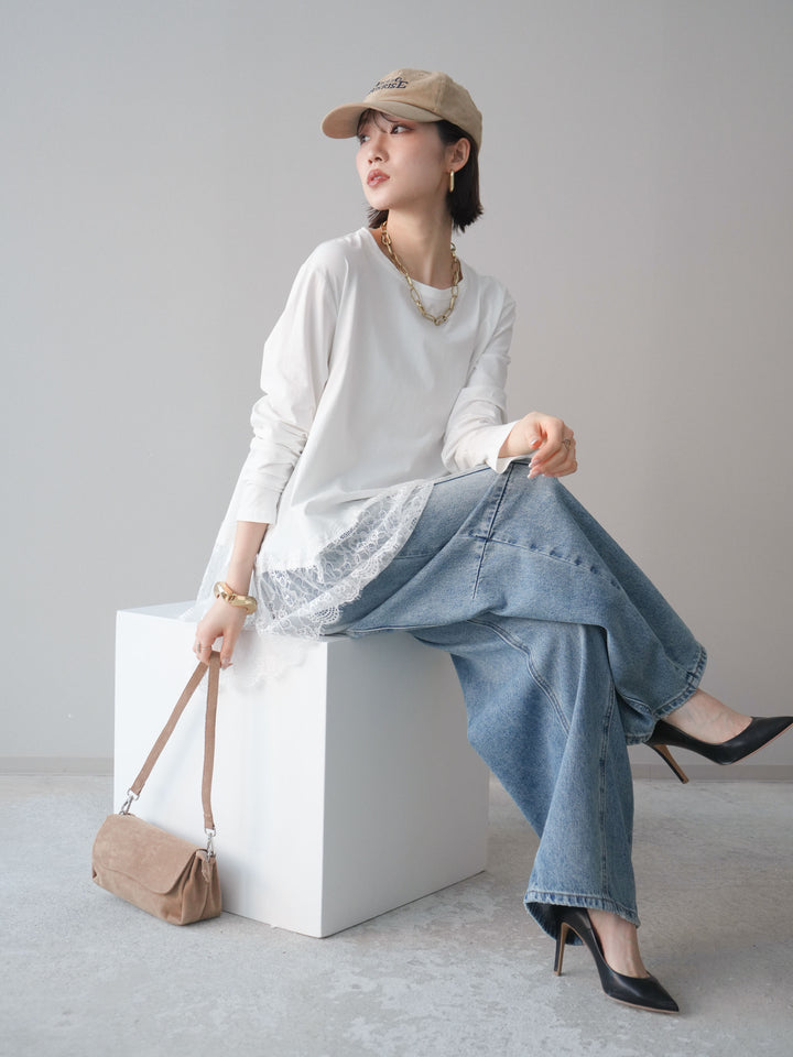 [SET]裾レースロングスリーブTシャツ+選べるアクセセット(2set)
