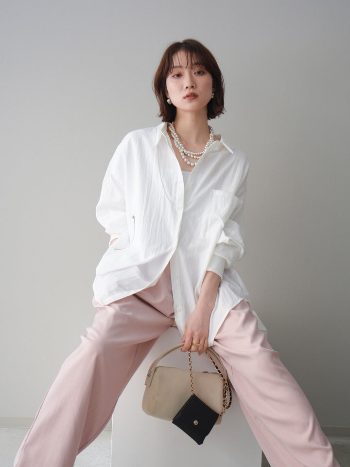 [予約]リブカフスアシンメトリーZIPデザインオーバーシャツ/offwhite