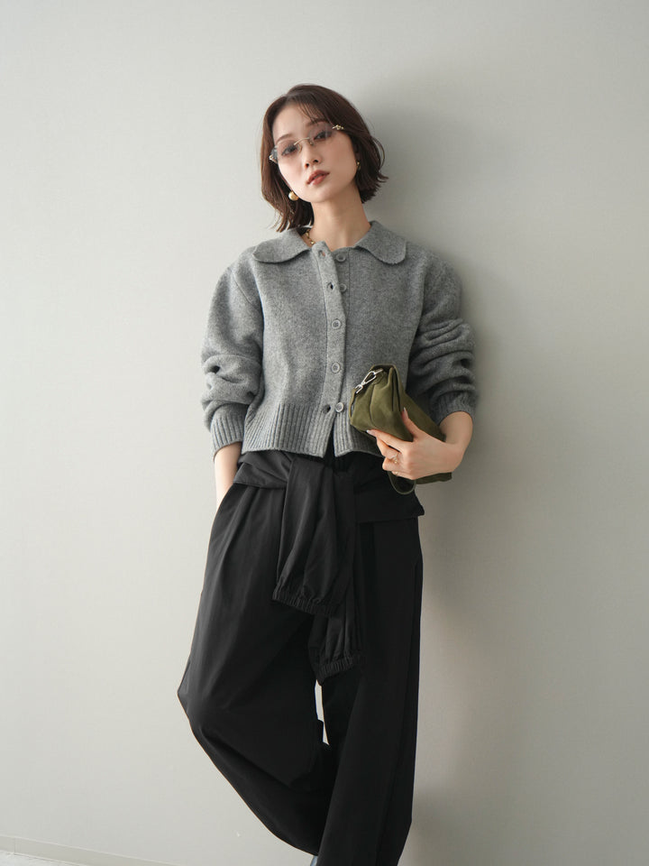 [予約]メランジニット襟付きクロップドカーディガン/gray