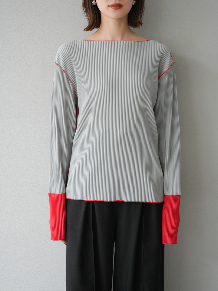 [予約]バイカラープリーツトップス/グレー
