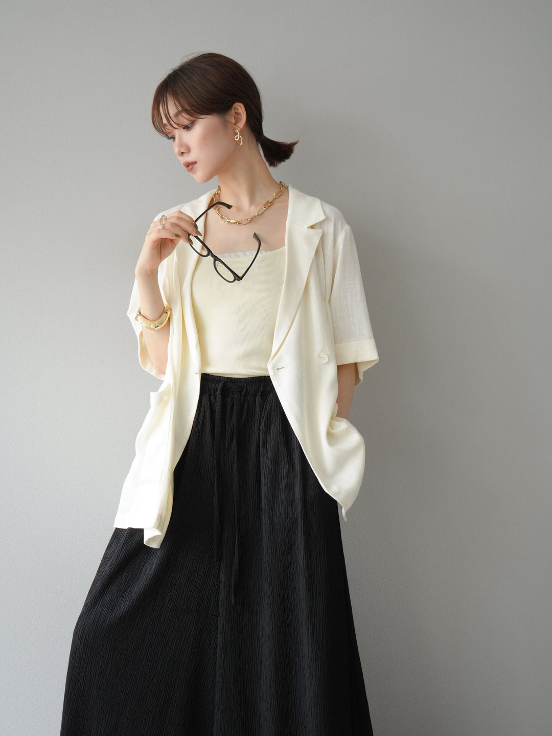 [予約]ライトリネンハーフスリーブジャケット/オフ