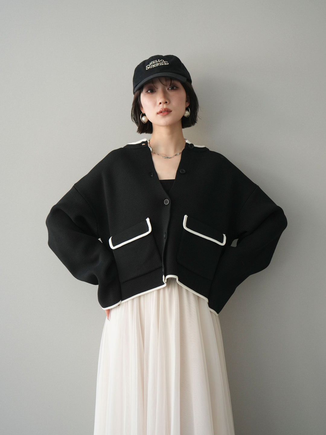 [SET]ポリエステル配色ニットカーディガン+ポリエステル配色ニットカーディガン(2set)