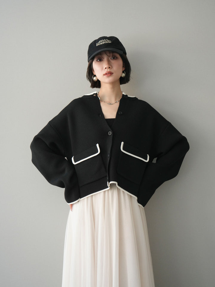 [SET]ポリエステル配色ニットカーディガン+ポリエステル配色ニットカーディガン(2set)