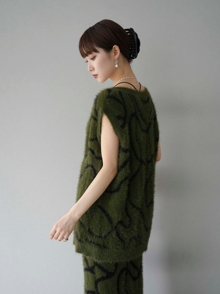 [SET] 線狀毛絨針織背心 + 線狀毛絨針織裙 (2套)