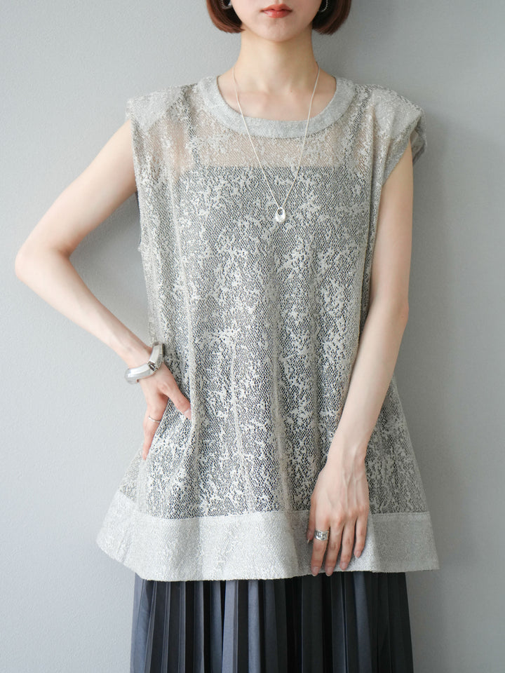 [予約]シャイニーレースプルオーバー/グレー