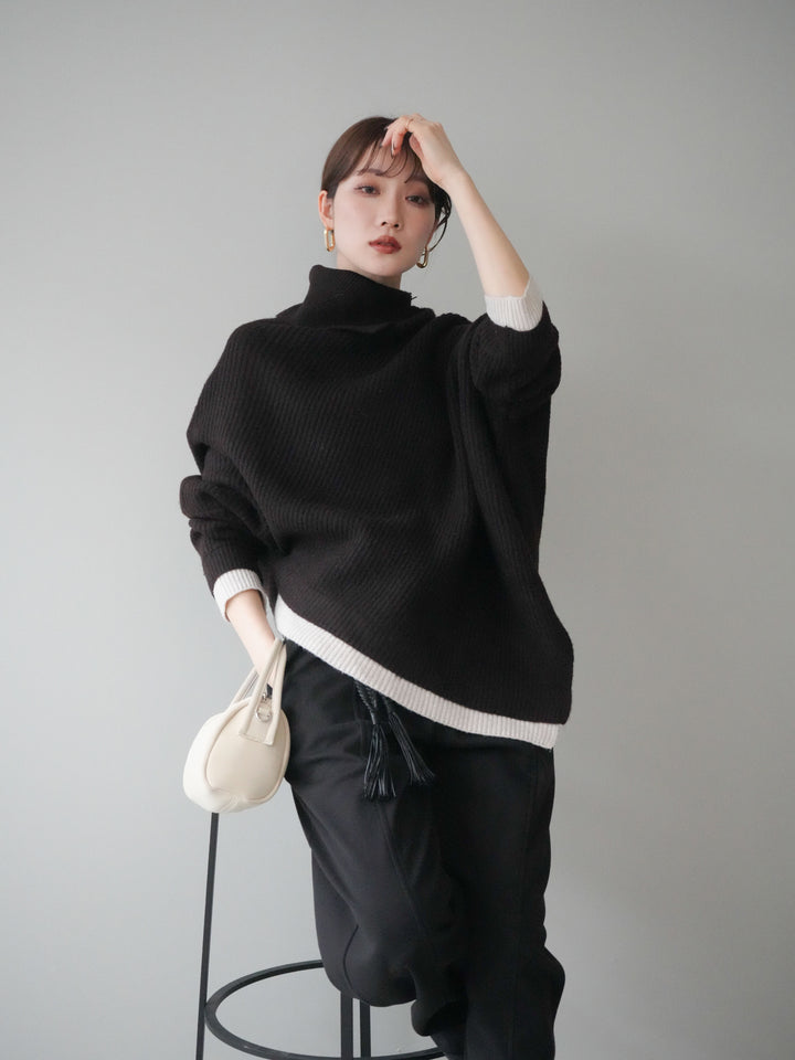 [予約]配色アシンメトリードルマンニットプルオーバー/brown