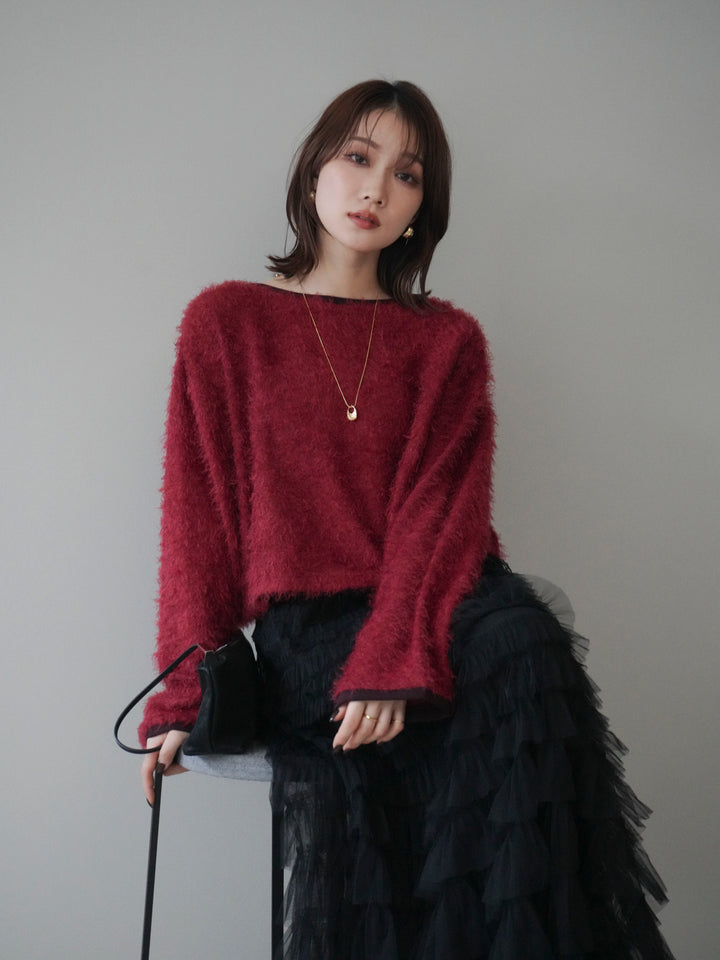 [予約]バイカラー2WAYシャギーニットカーディガン/red