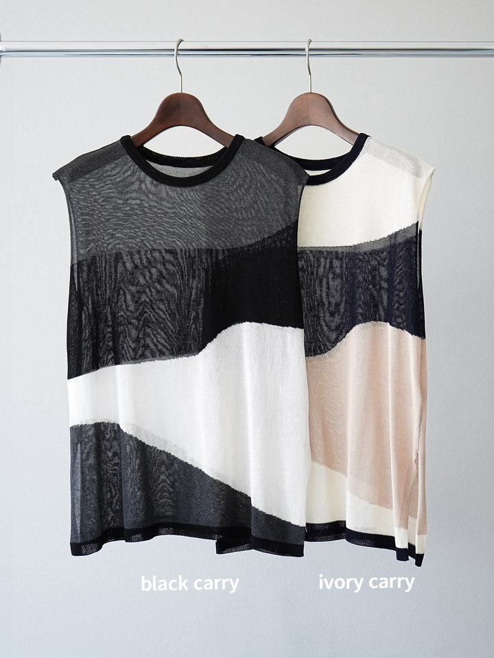 [SET]バイカラーシアーニットノースリーブ+ジップタックワイドパンツ(2set)