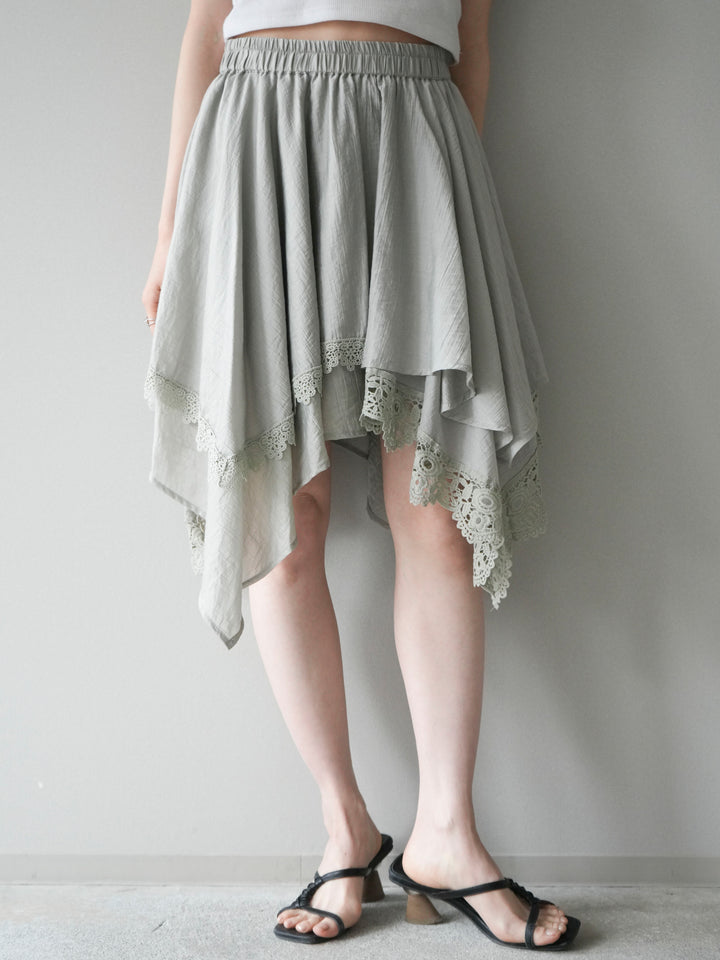 [予約]レースヘムアシンメトリースカート/gray