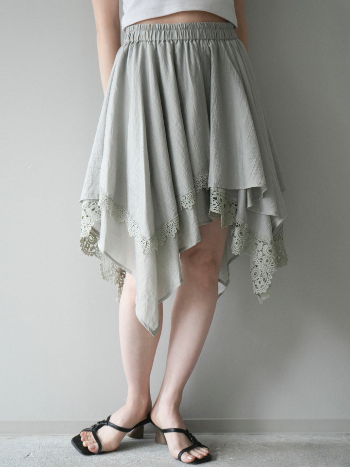 [予約]レースヘムアシンメトリースカート/gray