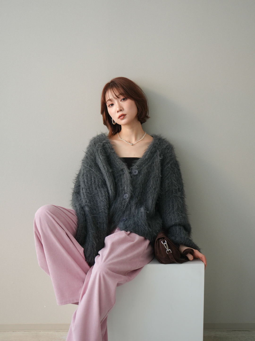 [予約]シャギーオーバーニットカーディガン/gray