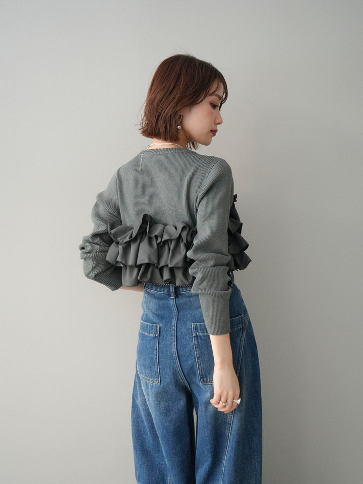 [予約]フリルビスチェドッキングスポンジニットプルオーバー/gray