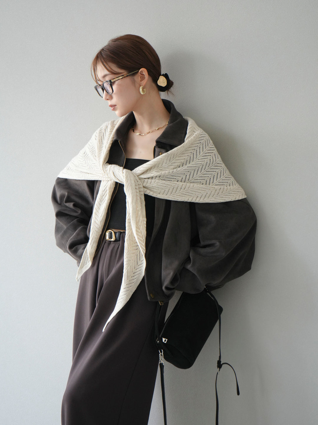 [SET] 麂皮外套+皮帶環設計寬褲（2套）