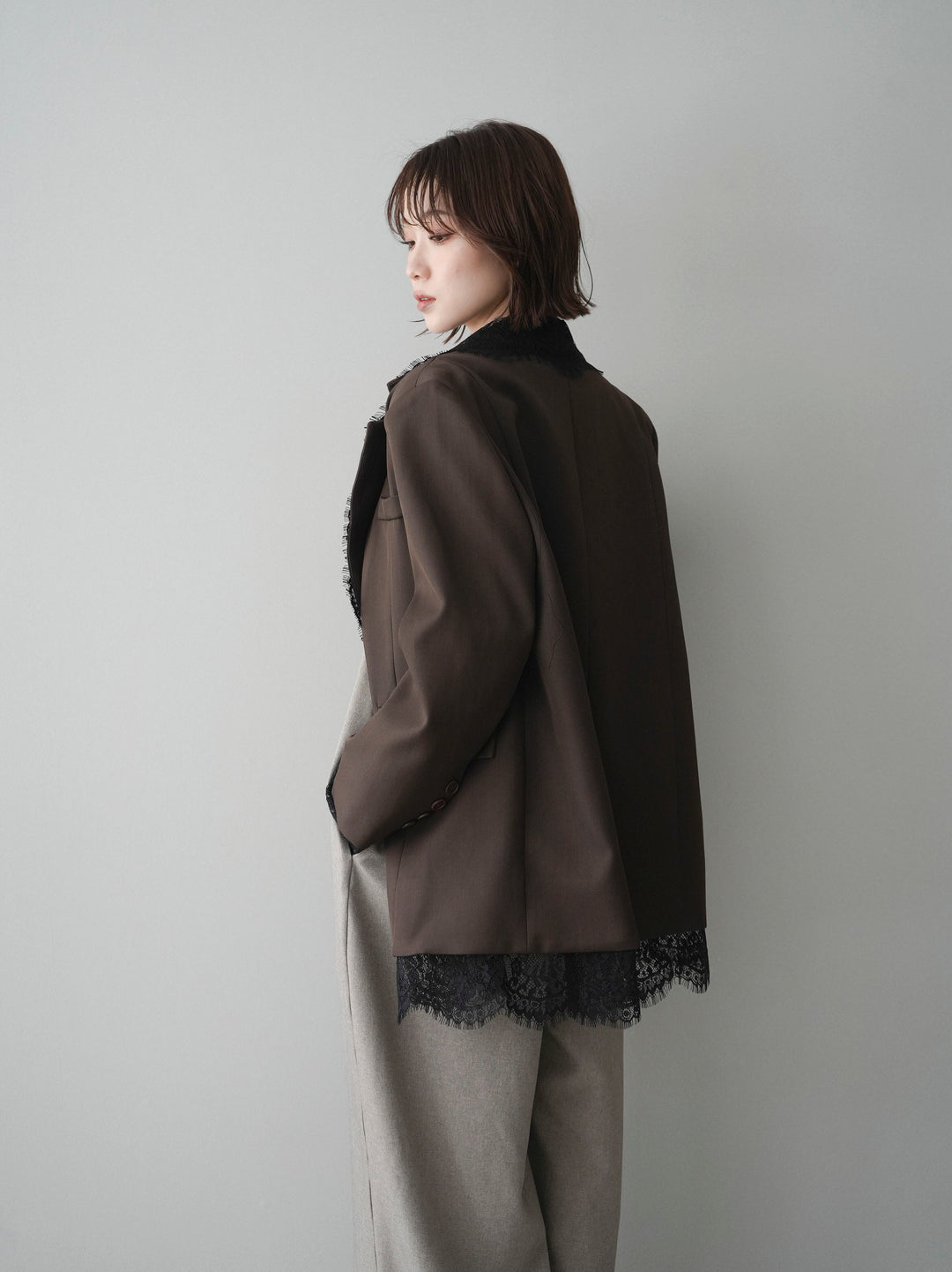 [予約]レースドッキングオーバージャケット/brown