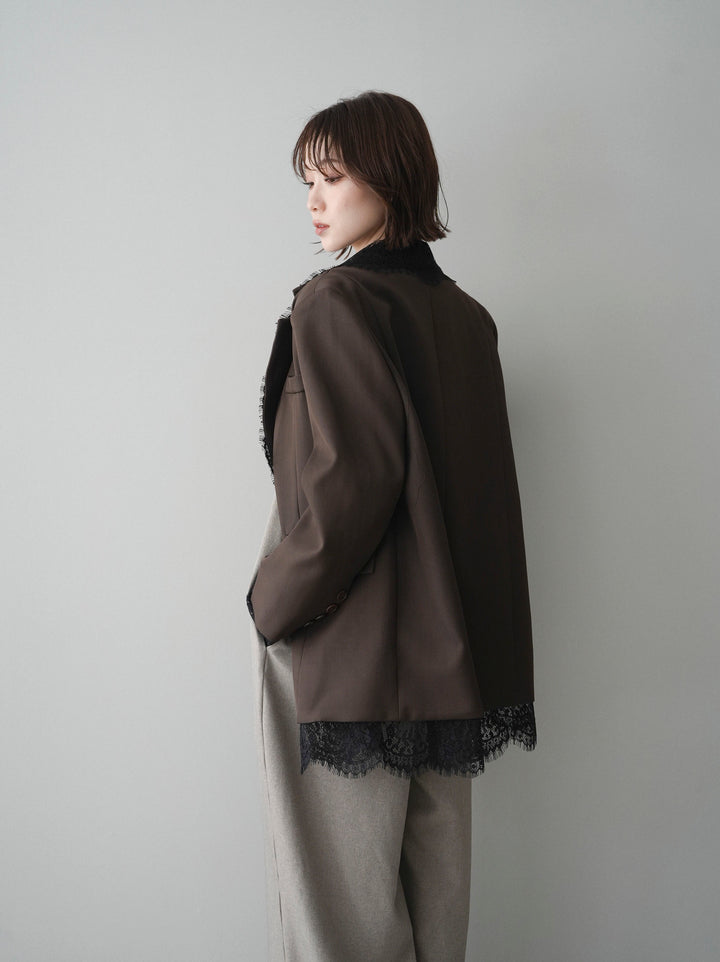 [予約]レースドッキングオーバージャケット/brown