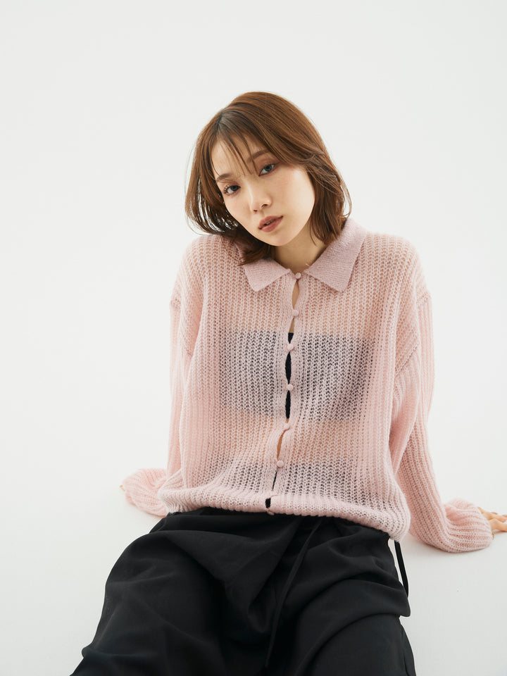 【Allure】[SET]起毛片畦編みシアーポロニット+起毛片畦編みシアーポロニット(2set)