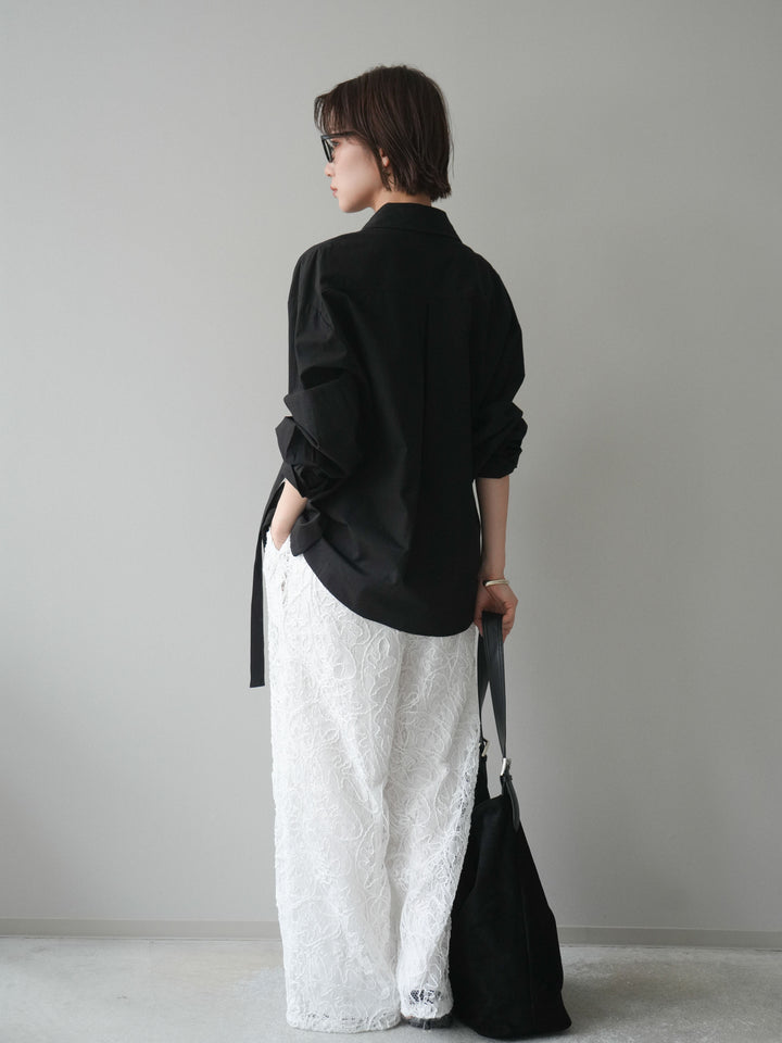 [SET]メタルパーツドレープシャツ+シアーコードレースイージーパンツ(2set)