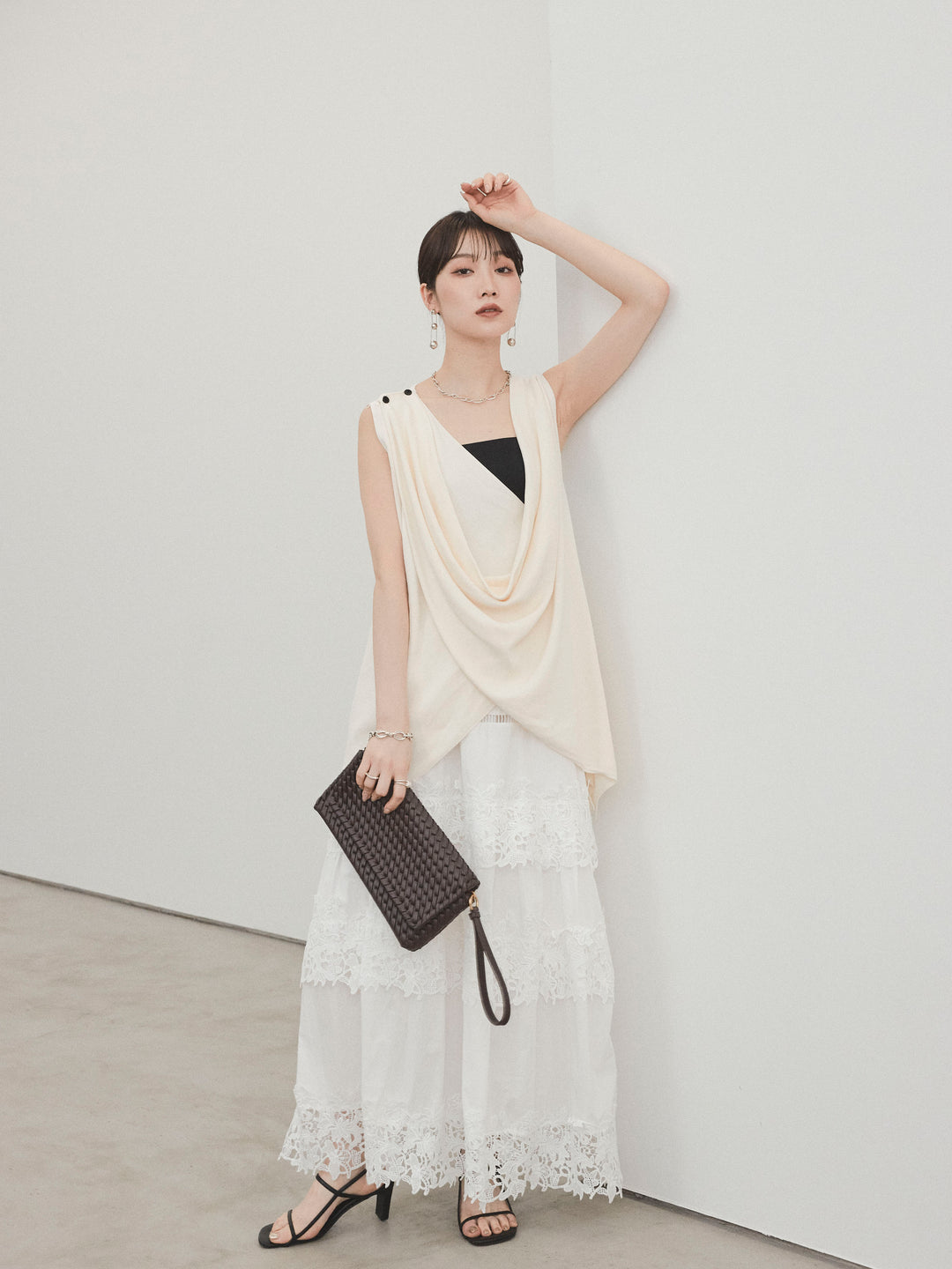 [予約]スカラップレースロングスカート/オフホワイト