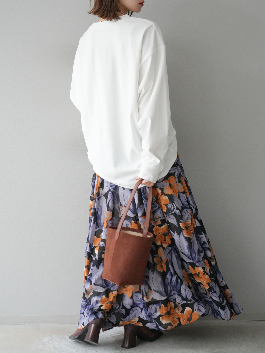 [予約]フラワープリントボリュームフレアスカート/ブラック