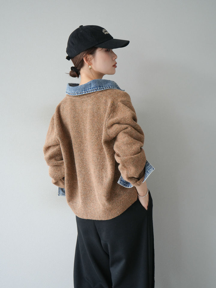 [SET]デニム襟ボタンニットカーディガン+2WAYデザインスウェットパンツ(2set)