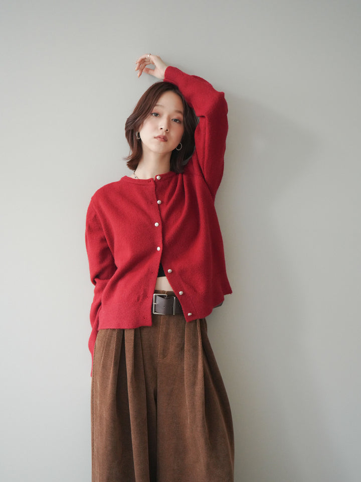 [SET]アンティークボタンニットカーディガン+ベルトデザインループコールテンワイドパンツ(ベルト付き)(2set)