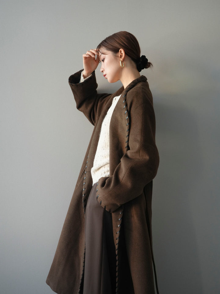 [SET]ハンドステッチ裏中綿ロングコート+テープベルトタックバギーパンツ(2set)