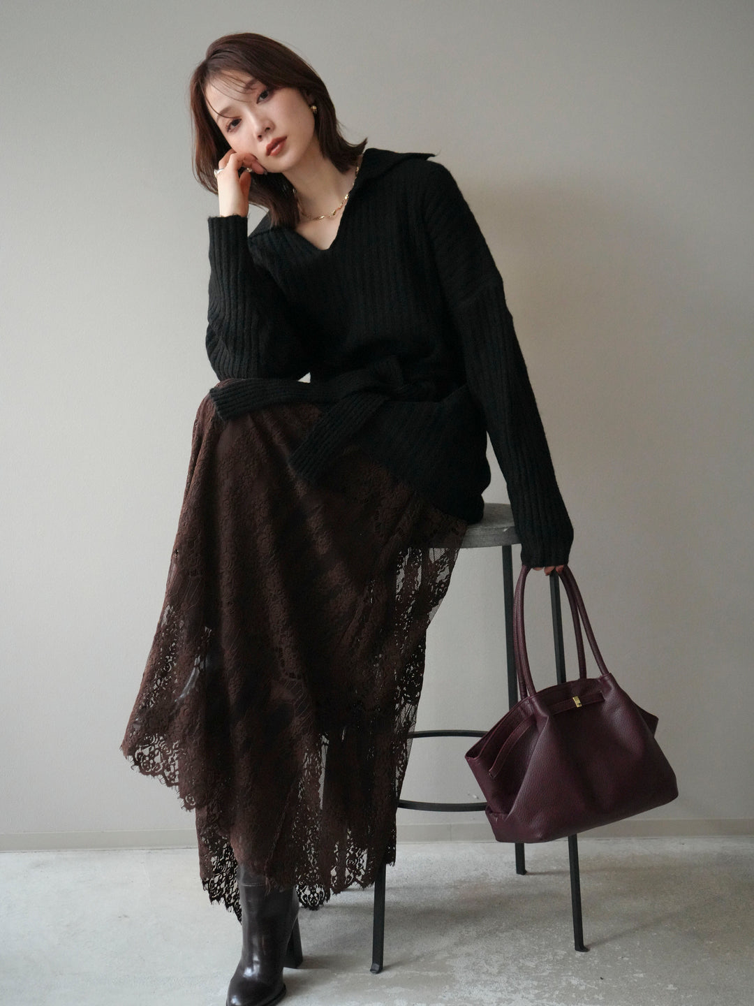 [予約]ワイドリブポロニットプルオーバー/black