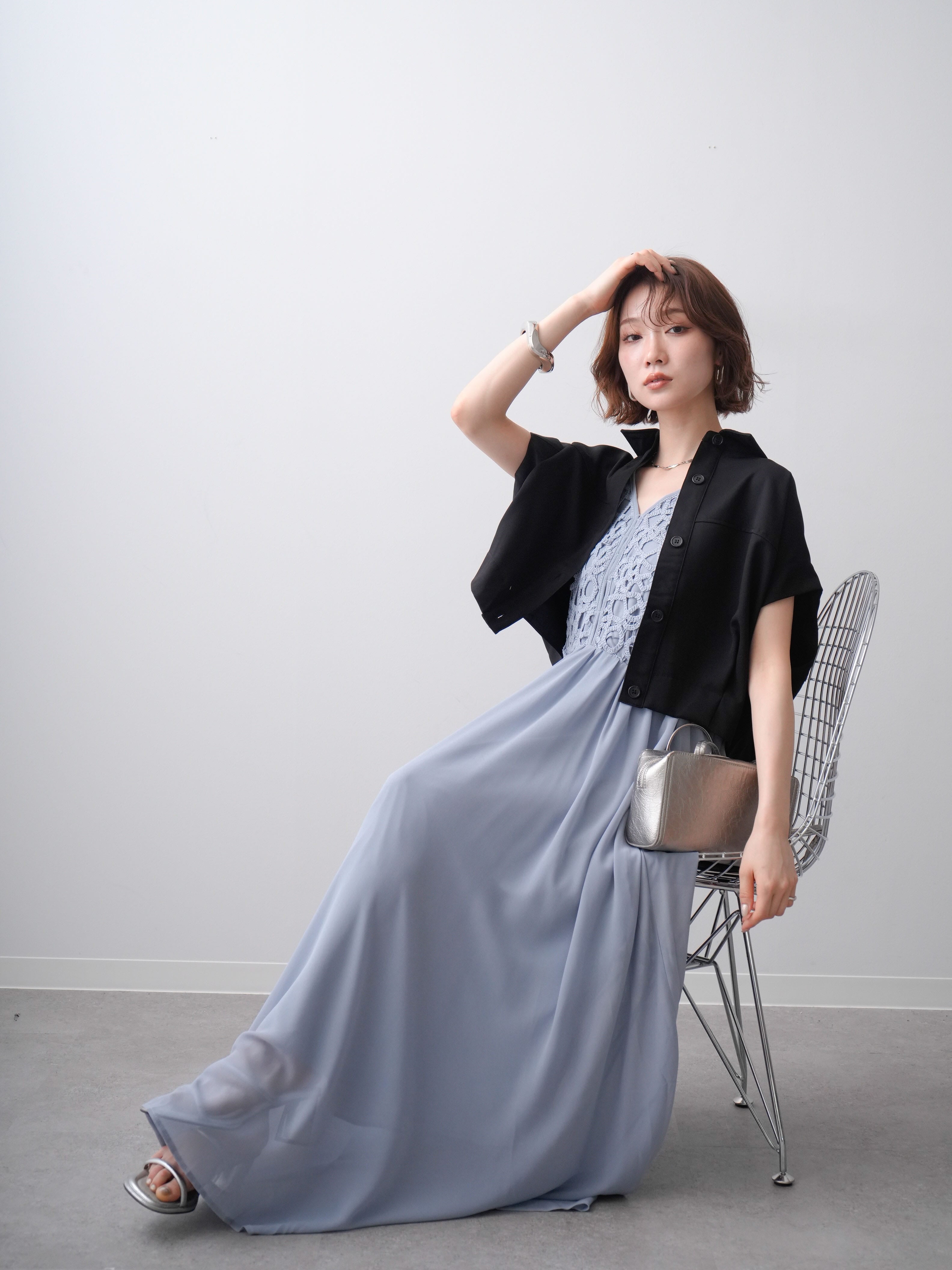 予約]クロシェシフォンキャミワンピース/lightblue – Lumier