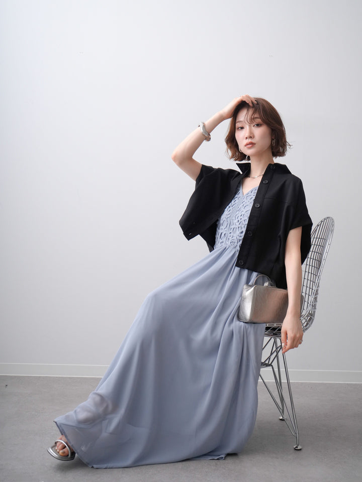 [予約]クロシェシフォンキャミワンピース/lightblue