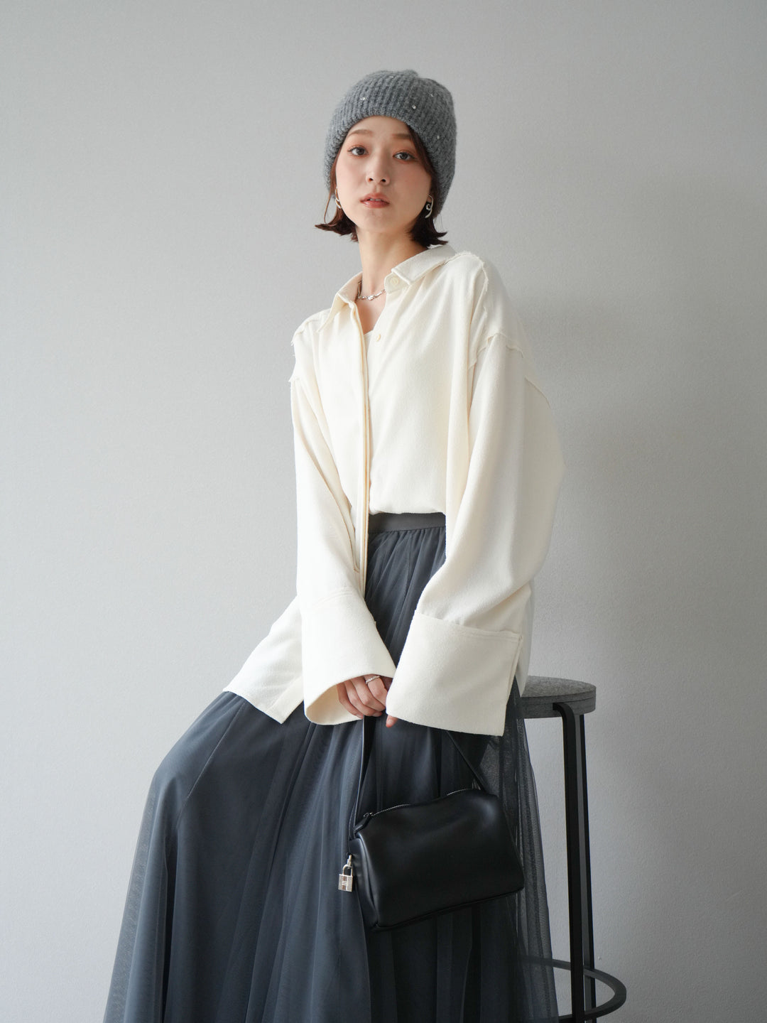 [予約]ネップオーバーシャツ/アイボリー