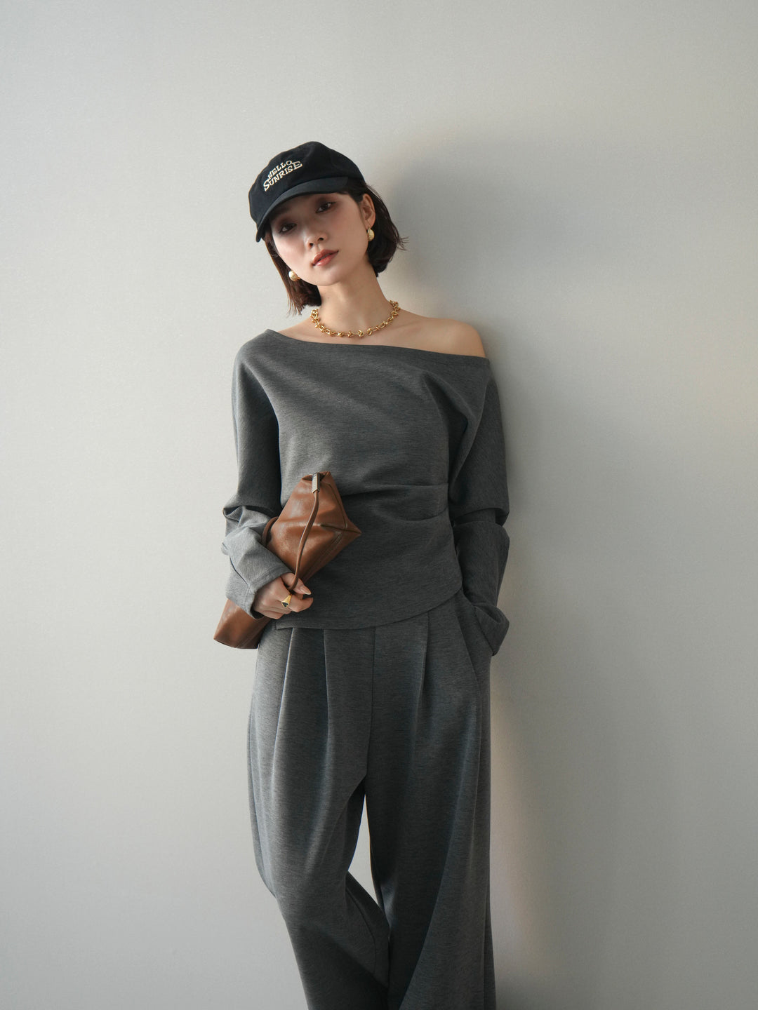 [SET]ライトポンチワンショルタックトップス＆パンツSETUP