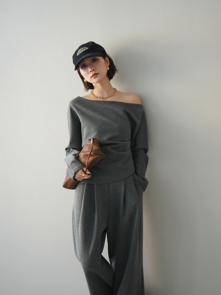 [SET]ライトポンチワンショルタックトップス＆パンツSETUP