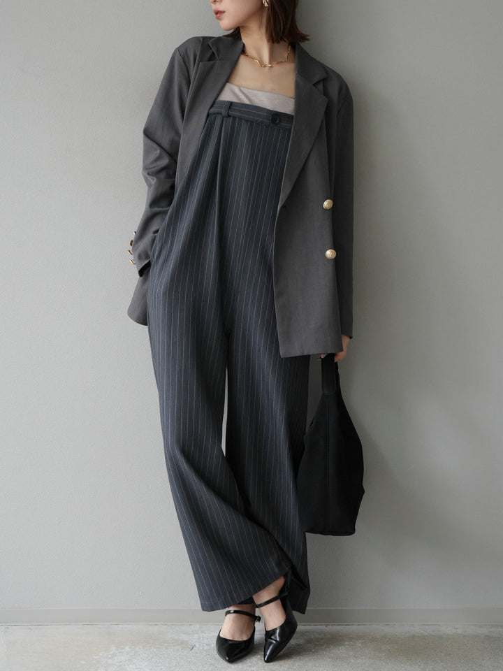 [予約]サテン切替ピンストライプサロペット/グレー