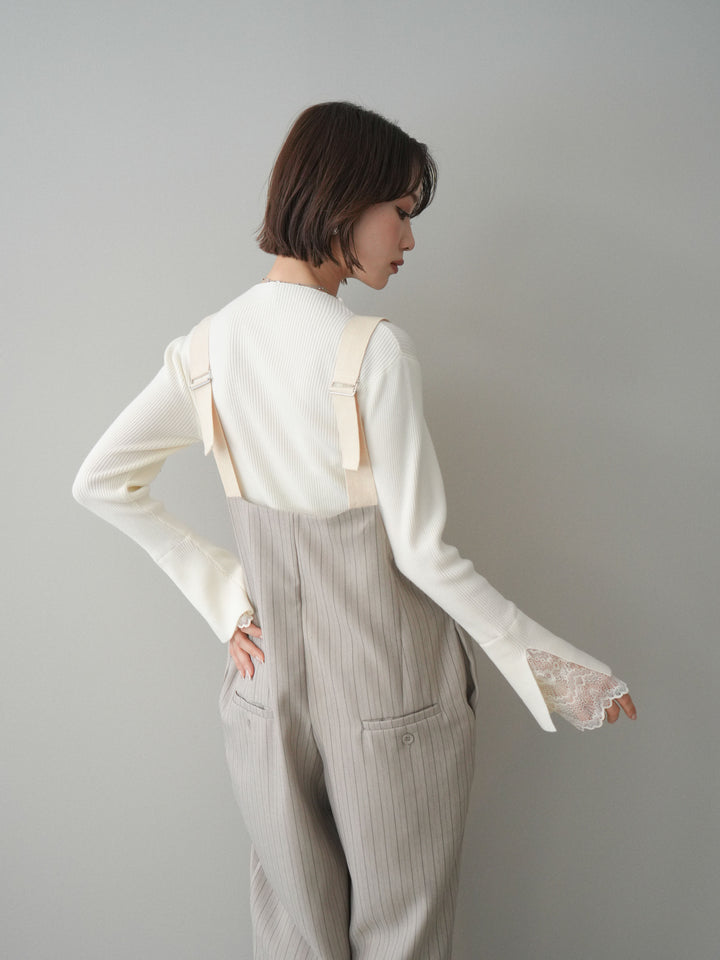 [SET]袖スカラップレースオフネックニットトップス+選べるアクセセット(2set)