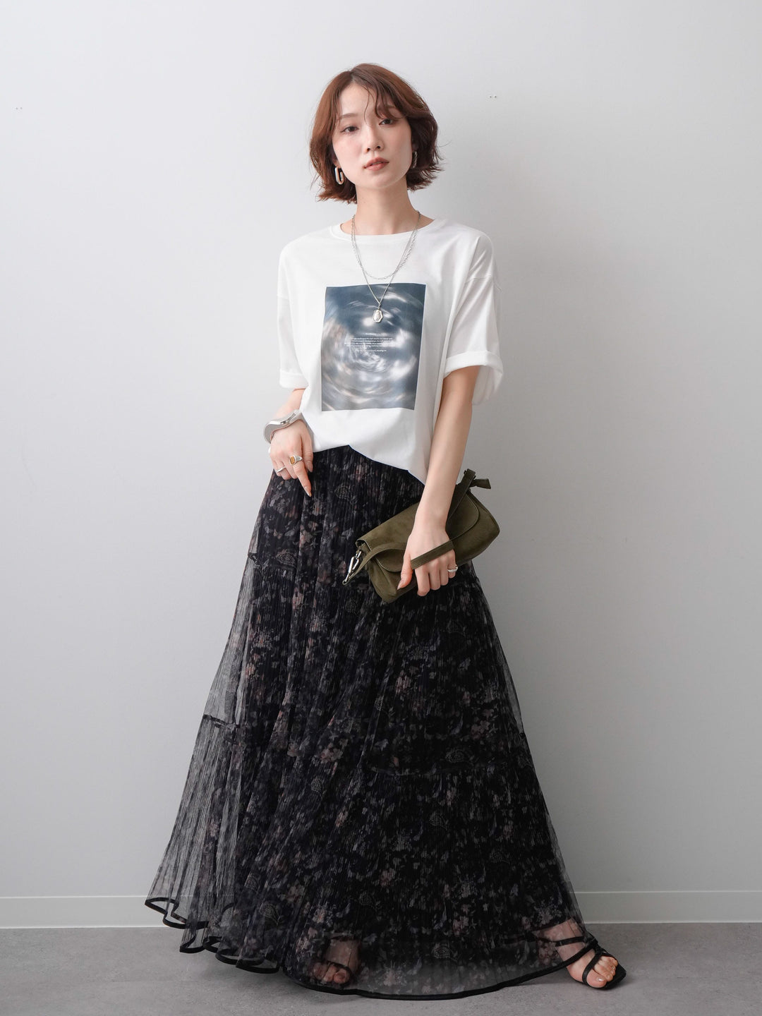 [SET]ニュアンスフォトTEE+フラワーチュールギャザースカート(2set)