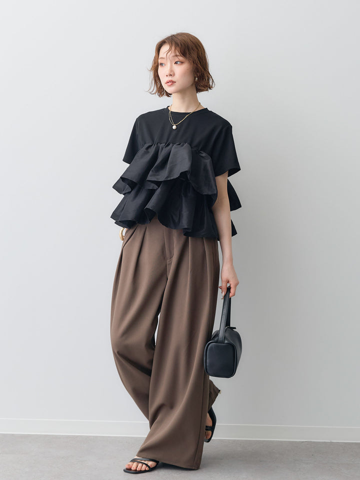 [SET]フリルティアードTEE+クレープデシンタックワイドパンツ(2set)
