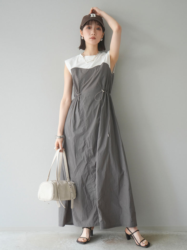 [予約]カットドッキングナイロンワンピース/モカ