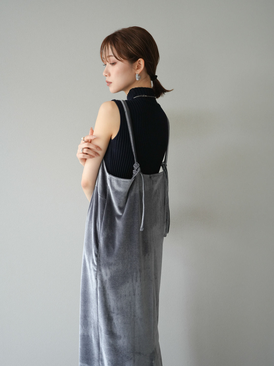 [予約]ベロアビスチェキャミワンピース/グレー