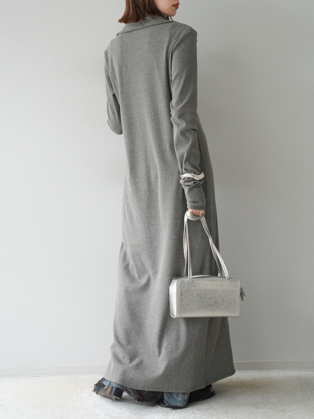 [SET]襟付きカットリブボタンワンピース+フラワープリントチュールレイヤードパンツ(2set)