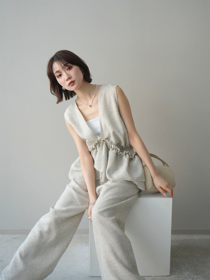 [SET]3WAYミックスツイードギャザーオールインワン+選べるアクセセット(2set)